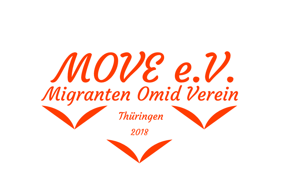 Logo des MOVE e.V. mit Schriftzug Migranten Omid Verein, Thüringen, 2018
